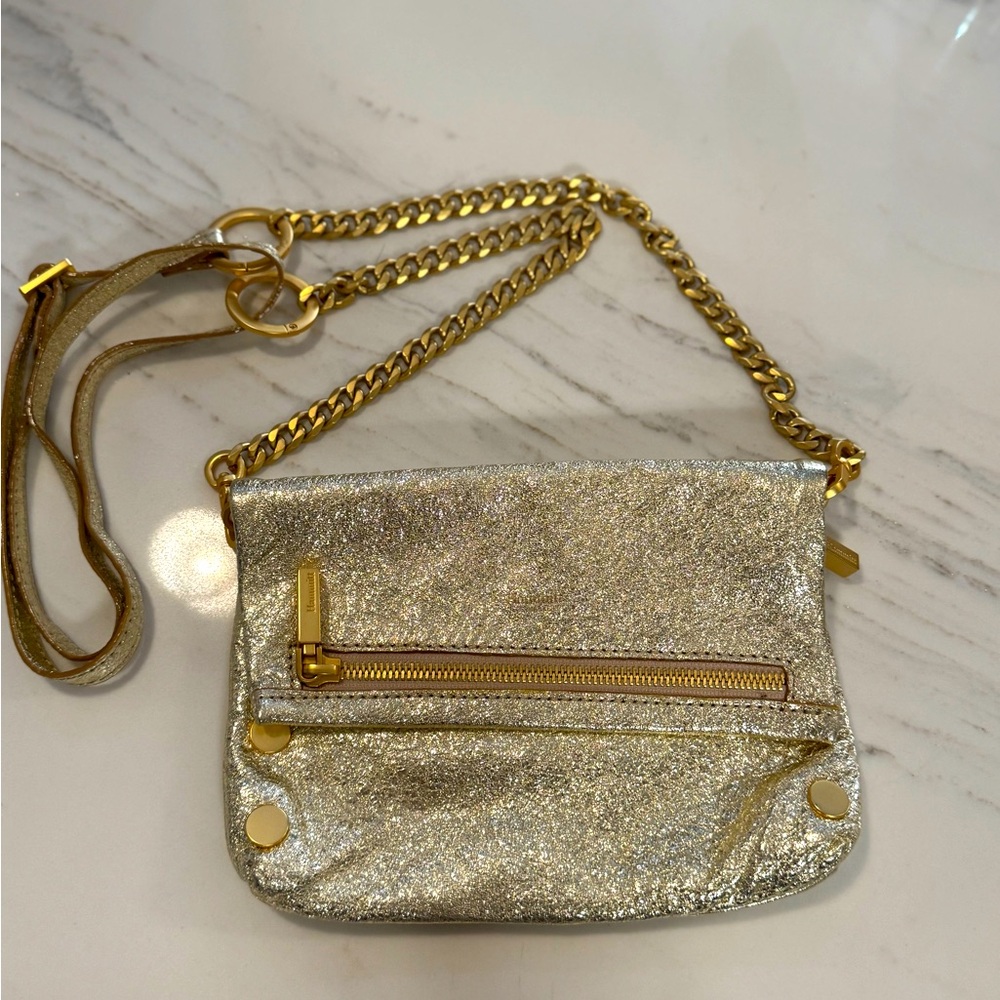 HAMMITT Gold Metallic Crossbody Bag with Gold Chain